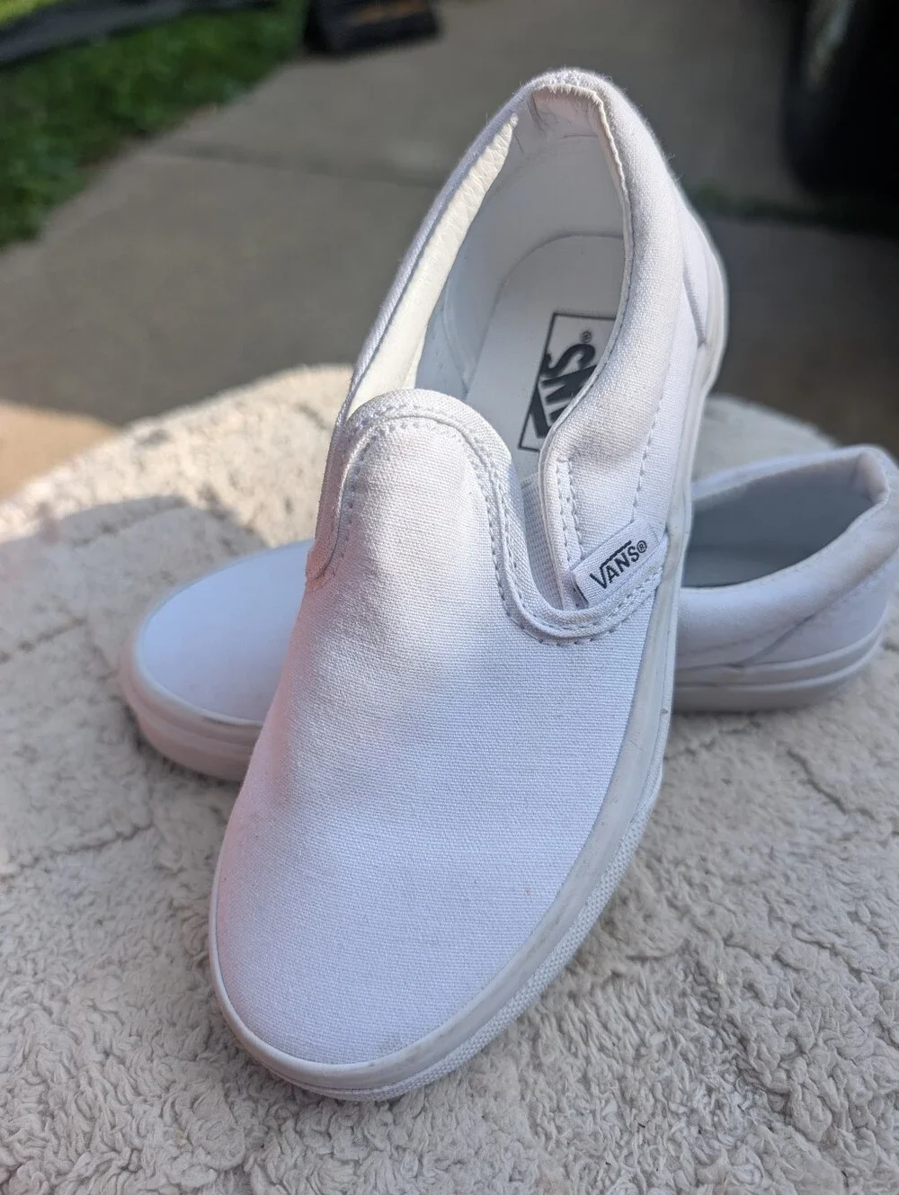 Vans Kids White Slip-On Canvas Sneakers Size 1